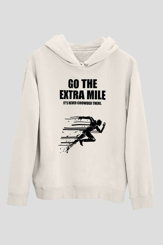 Maraton Baskılı Unisex Ekru Hoodie
