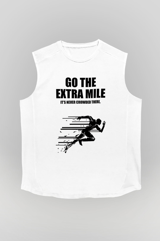 Maraton Baskılı Unisex Kolsuz Beyaz Tişört