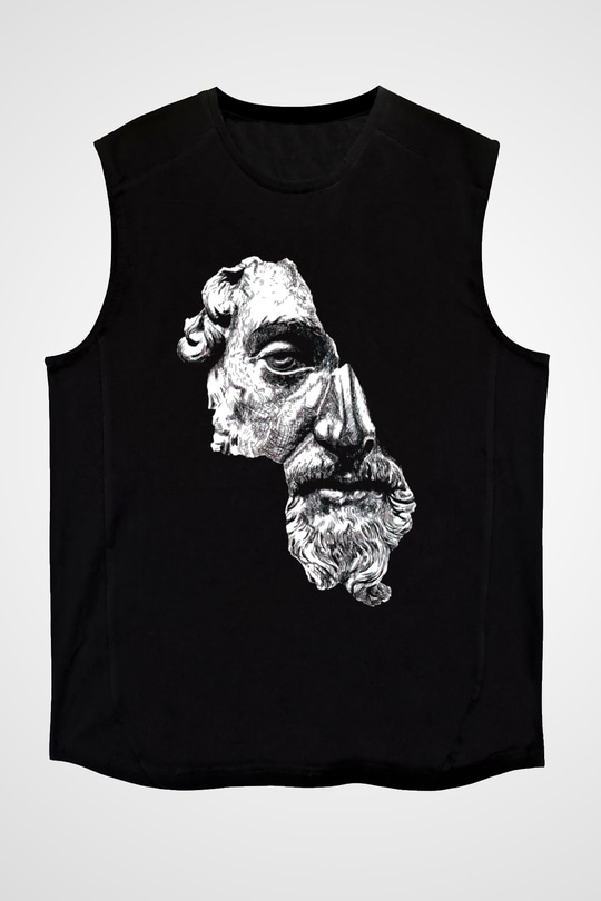 Marcus Aurelius Baskılı Unisex Siyah  Kolsuz Tişört
