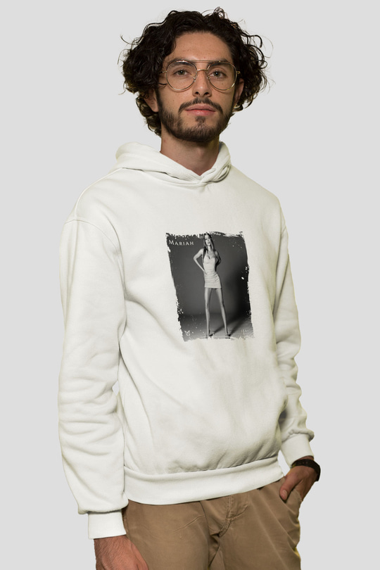 Mariah Carey Baskılı Unisex Beyaz Kapüşonlu Sweatshirt
