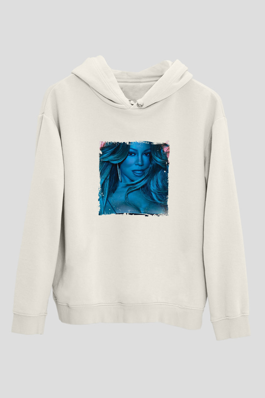 Mariah Carey Baskılı Unisex Beyaz Kapüşonlu Sweatshirt