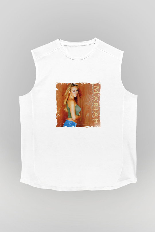 Mariah Carey Baskılı Unisex Beyaz Kolsuz Tişört