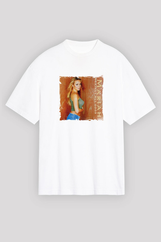 Mariah Carey Baskılı Oversize Beyaz Tişört