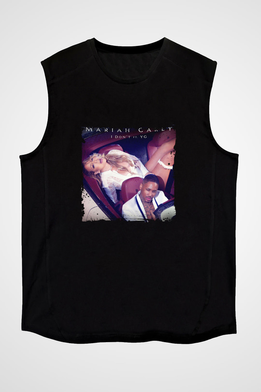 Mariah Carey Baskılı Unisex Siyah Kolsuz Tişört