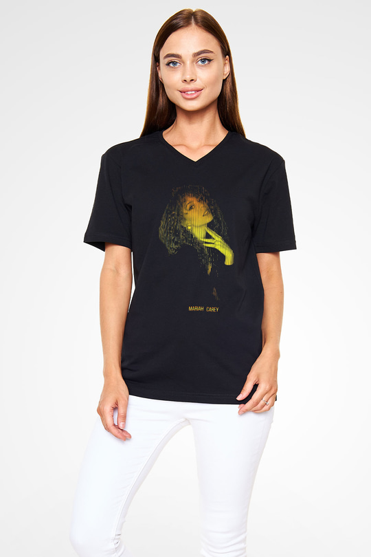 Mariah Carey Siyah Unisex V Yaka Tişört