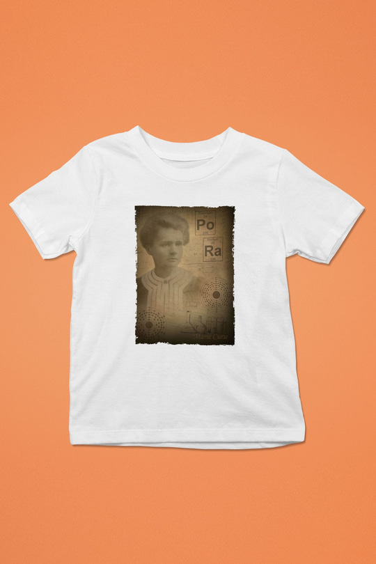 Marie Curie Baskılı Unisex Beyaz Çocuk Tişörtü - Tshirt