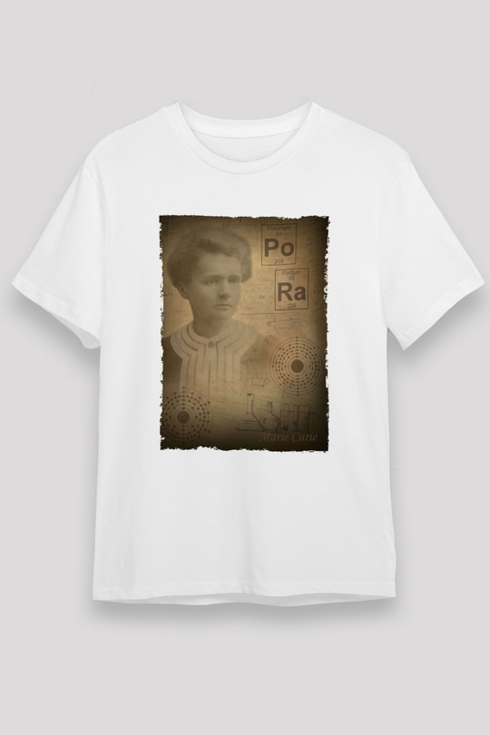 Marie Curie Baskılı Unisex Beyaz Tişört - Tshirt