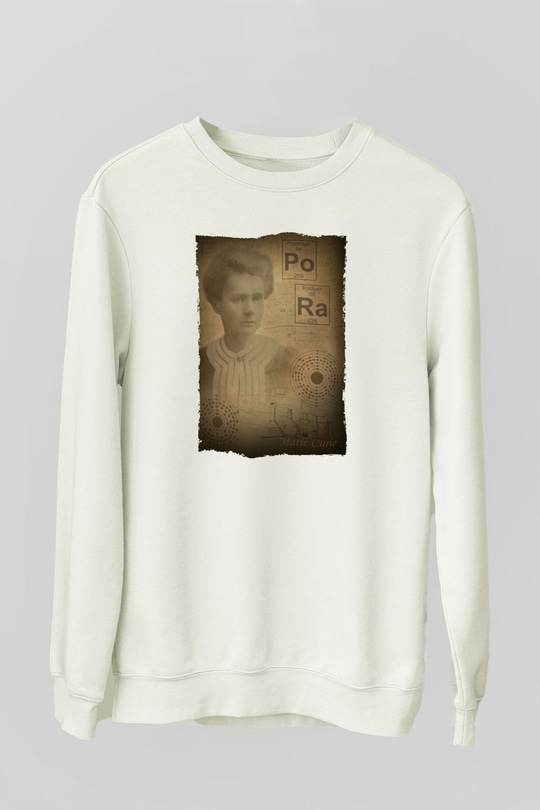 Marie Curie Baskılı Unisex Ekru Sweatshirt