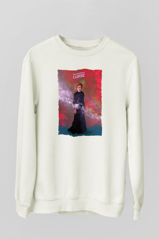Marie Skłodowska Curie Renkli Baskılı Unisex Ekru Sweatshirt