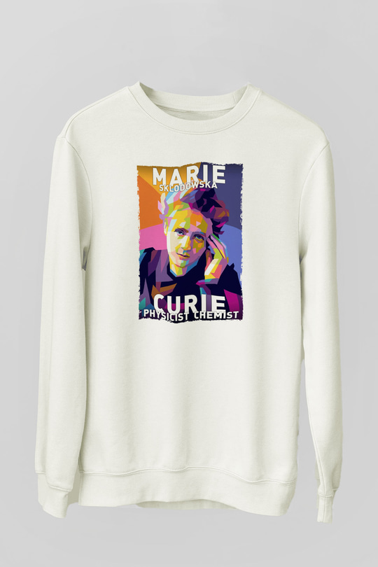 Marie Sklodowska Curie Baskılı Unisex Ekru Sweatshirt
