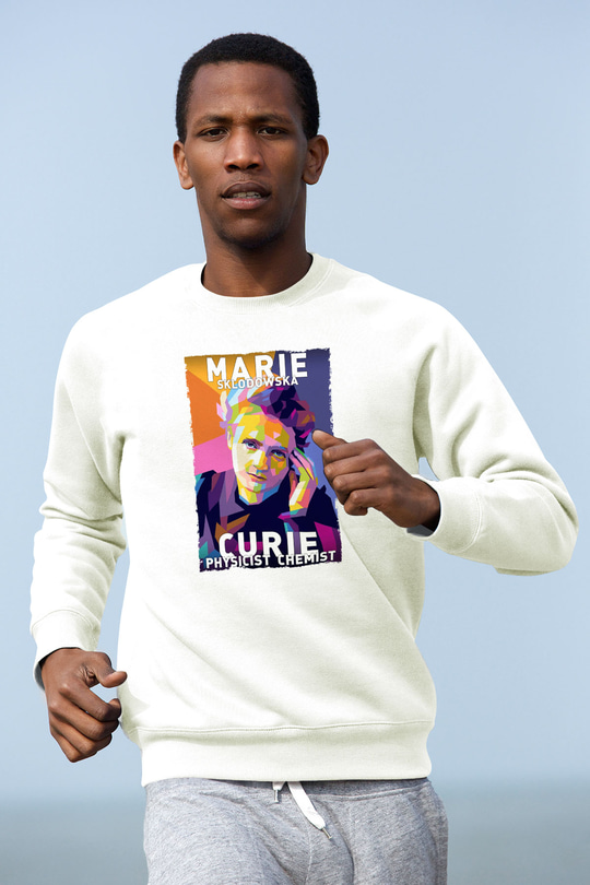 Marie Sklodowska Curie Baskılı Unisex Ekru Sweatshirt