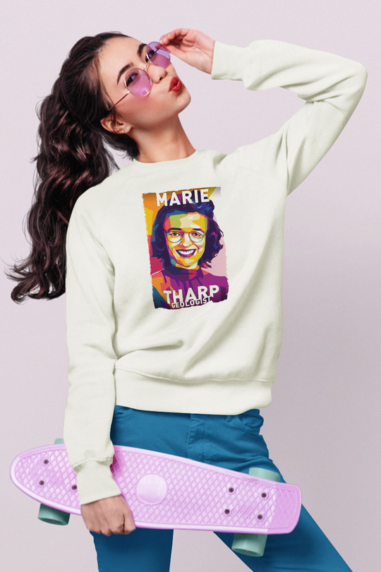 Marie Tharp Baskılı Unisex Ekru Sweatshirt