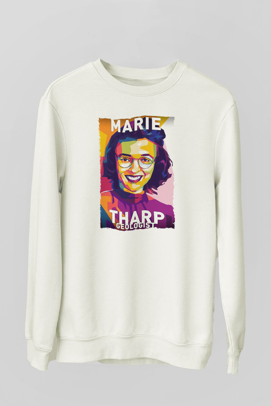 Marie Tharp Baskılı Unisex Ekru Sweatshirt