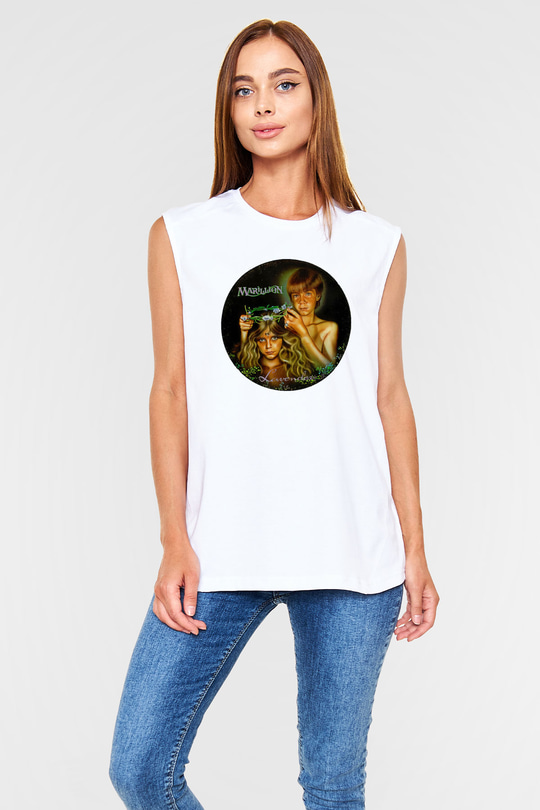 Marillion Baskılı Beyaz Unisex Kolsuz Tişört - Tshirt
