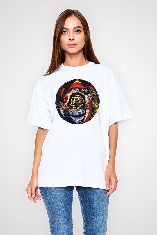 Marillion Baskılı Beyaz Unisex Oversize Tişört - Tshirt