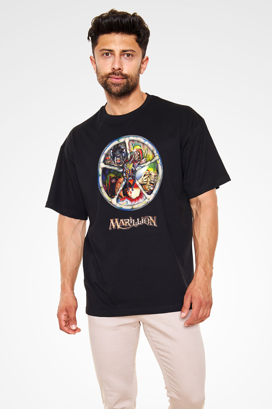 Marillion Baskılı Unisex Siyah Oversize Tişört - Tshirt