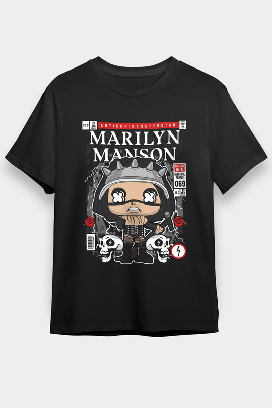 Marilyn Manson Baskılı Unisex Siyah Tişört