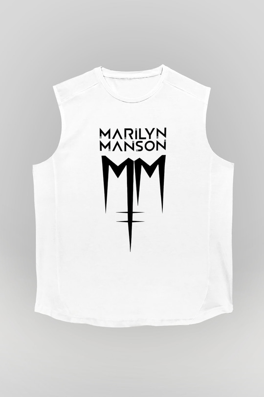 Marilyn Manson Beyaz Unisex Kolsuz Tişört