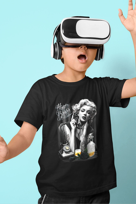 Marilyn Monroe Baskılı Siyah Unisex Çocuk Tişört