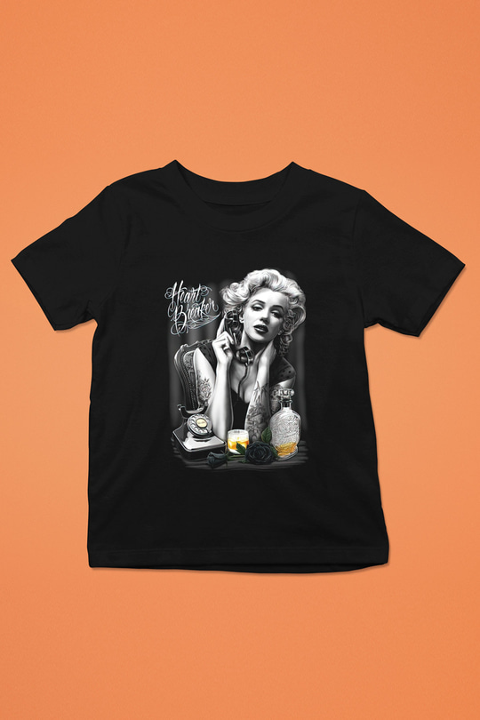 Marilyn Monroe Baskılı Siyah Unisex Çocuk Tişört