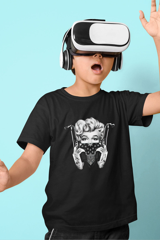 Marilyn Monroe Baskılı Siyah Unisex Çocuk Tişört