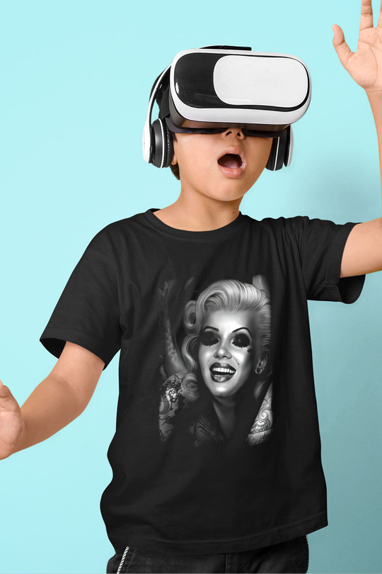 Marilyn Monroe Baskılı Siyah Unisex Çocuk Tişört