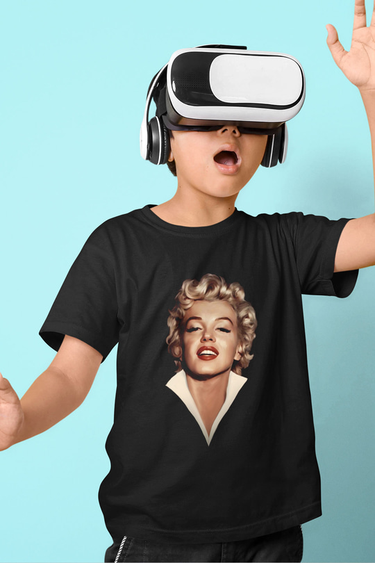 Marilyn Monroe Baskılı Siyah Unisex Çocuk Tişört