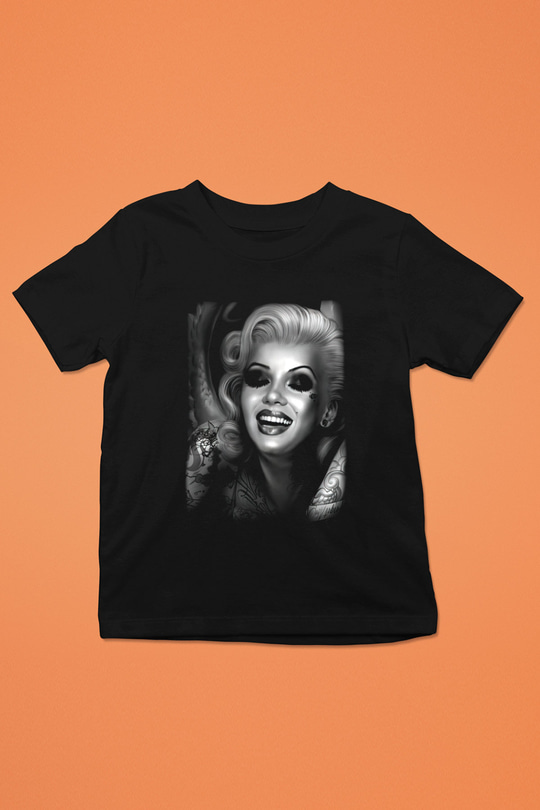 Marilyn Monroe Baskılı Siyah Unisex Çocuk Tişört