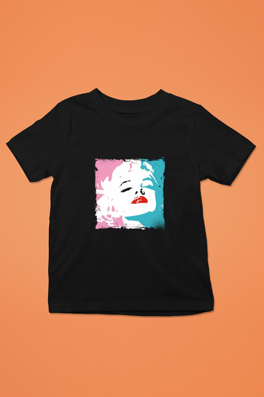 Marilyn Monroe Baskılı Unisex Siyah Çocuk Tişört