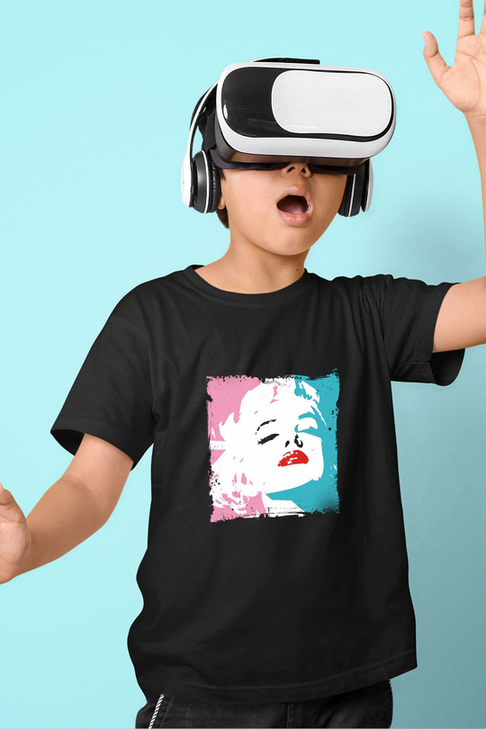 Marilyn Monroe Baskılı Unisex Siyah Çocuk Tişört
