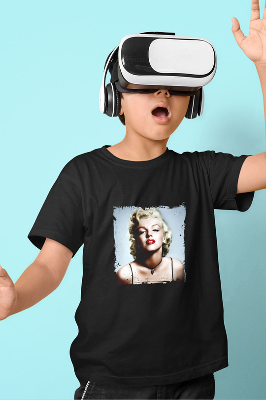 Marilyn Monroe Baskılı Unisex Siyah Çocuk Tişört