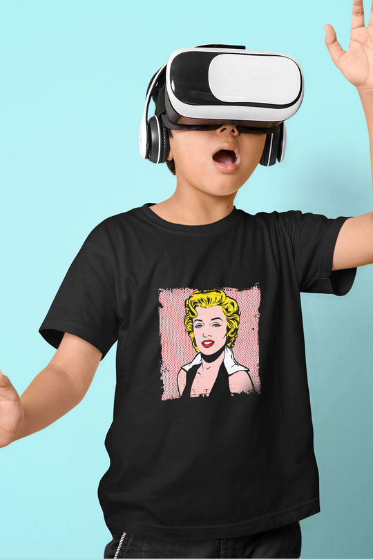 Marilyn Monroe Baskılı Unisex Siyah Çocuk Tişört
