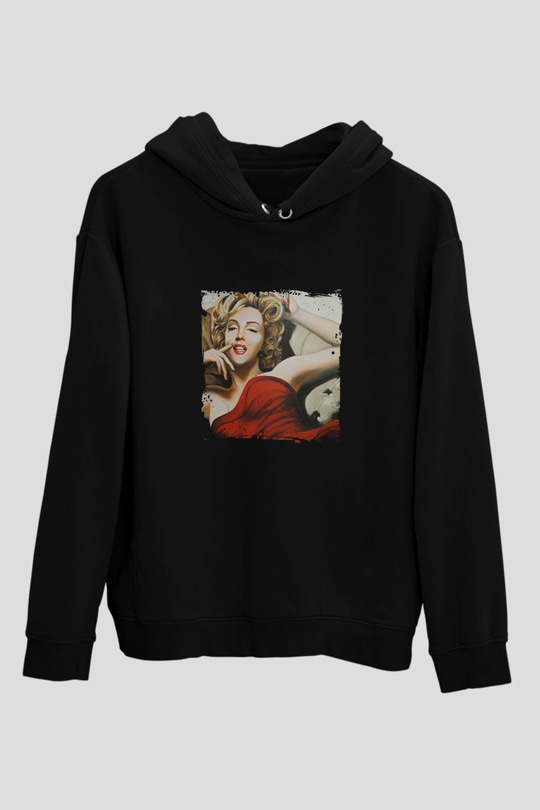 Marilyn Monroe Baskılı Unisex Siyah Hoodie