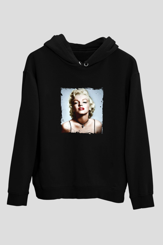 Marilyn Monroe Baskılı Unisex Siyah Hoodie