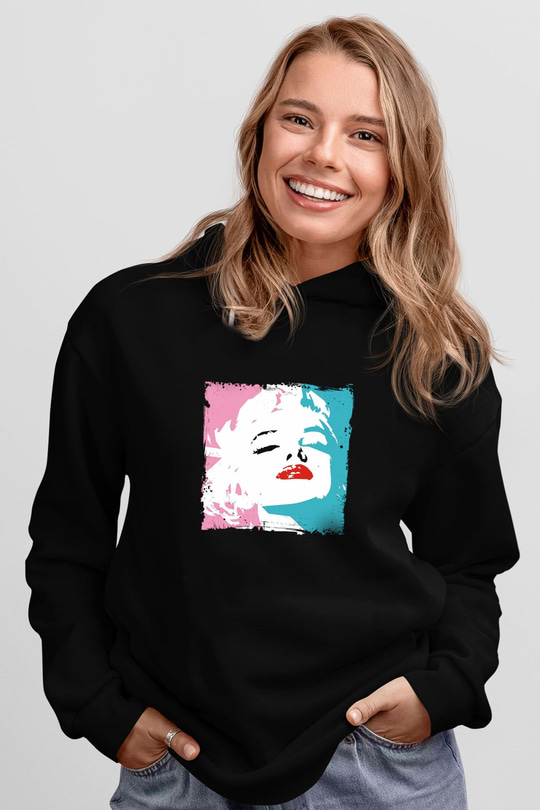 Marilyn Monroe Baskılı Unisex Siyah Hoodie