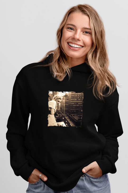 Marilyn Monroe Baskılı Unisex Siyah Hoodie
