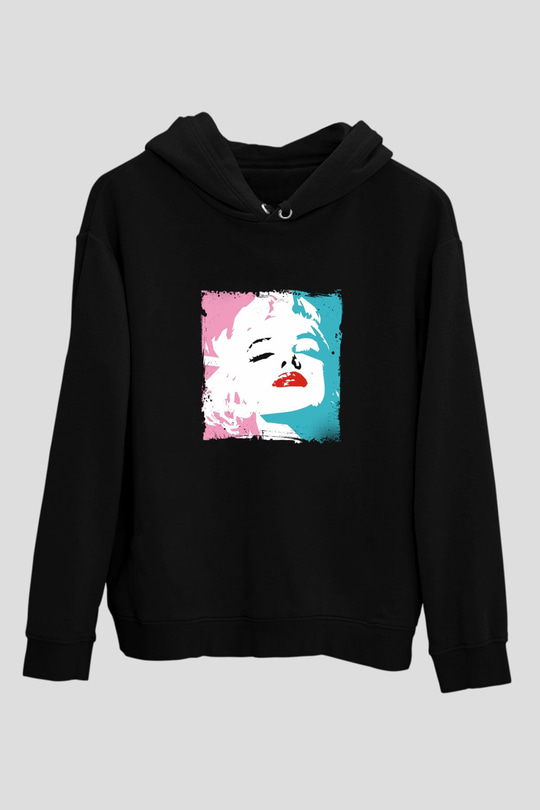 Marilyn Monroe Baskılı Unisex Siyah Hoodie