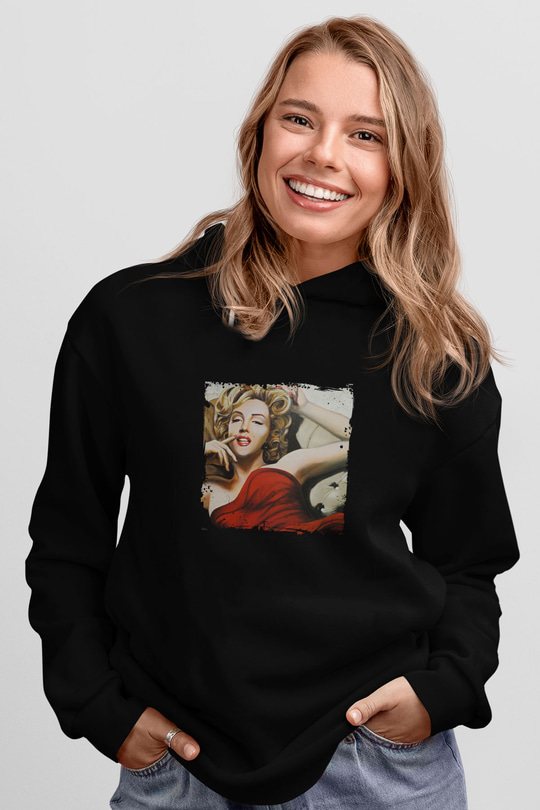 Marilyn Monroe Baskılı Unisex Siyah Hoodie