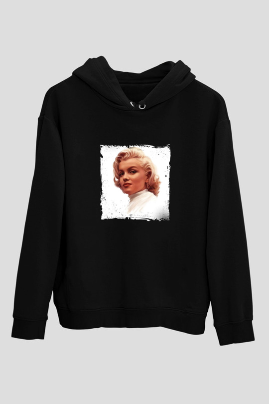 Marilyn Monroe Baskılı Unisex Siyah Hoodie