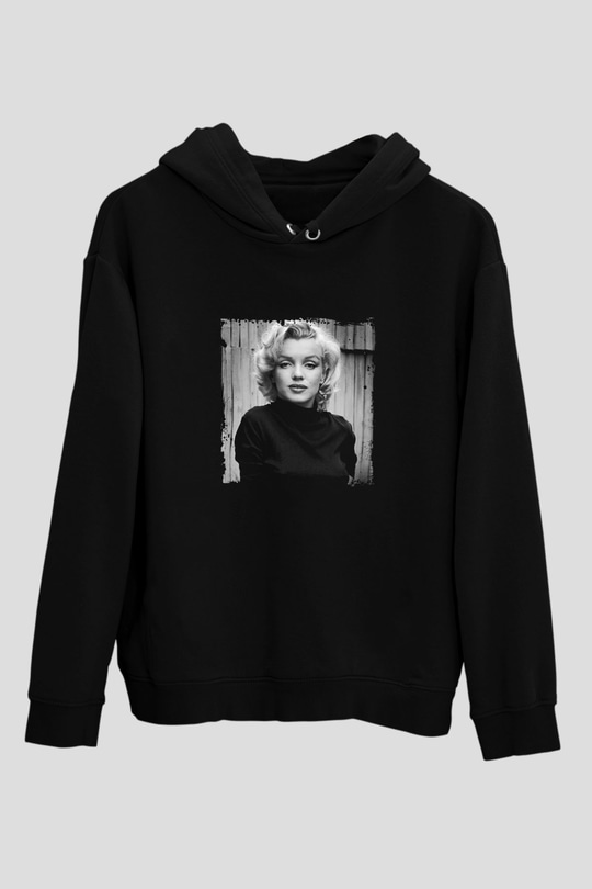 Marilyn Monroe Baskılı Unisex Siyah Hoodie