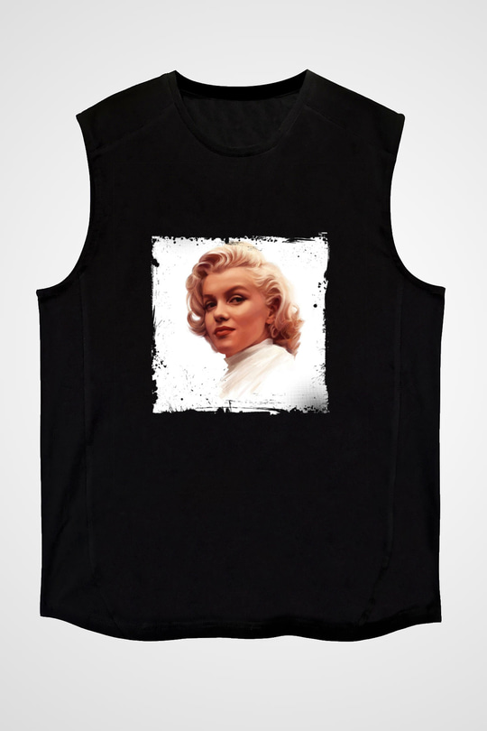Marilyn Monroe Baskılı Unisex Siyah Kolsuz Tişört