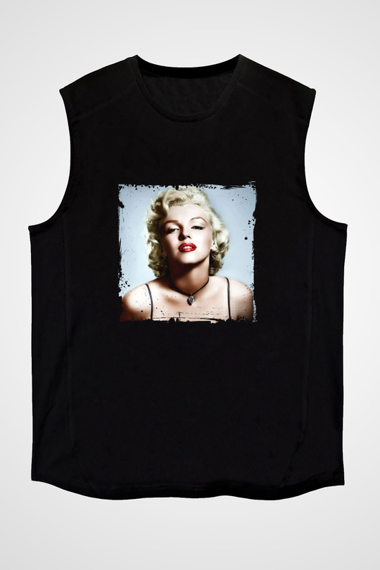 Marilyn Monroe Baskılı Unisex Siyah Kolsuz Tişört