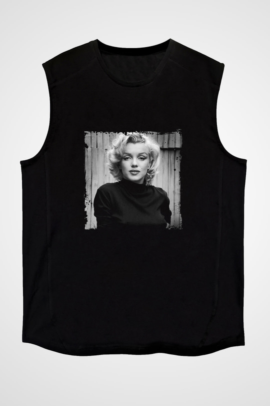 Marilyn Monroe Baskılı Unisex Siyah Kolsuz Tişört