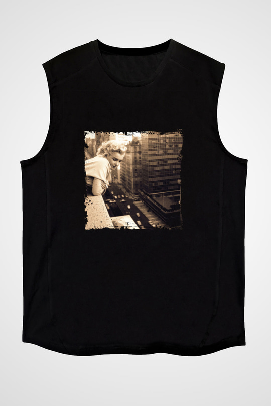 Marilyn Monroe Baskılı Unisex Siyah Kolsuz Tişört
