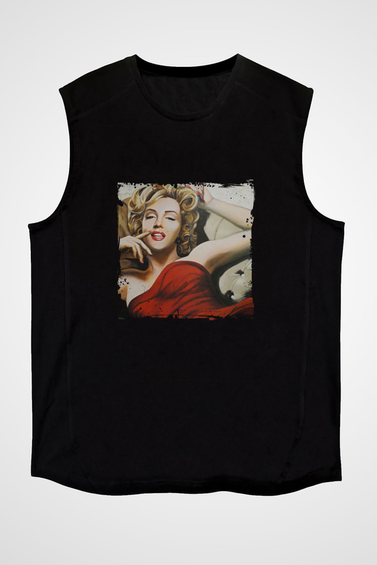 Marilyn Monroe Baskılı Unisex Siyah Kolsuz Tişört