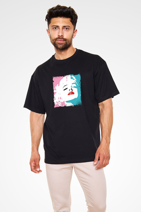 Marilyn Monroe Baskılı Unisex Siyah Oversize Tişört