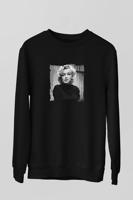 Marilyn Monroe Baskılı Unisex Siyah Sweatshirt