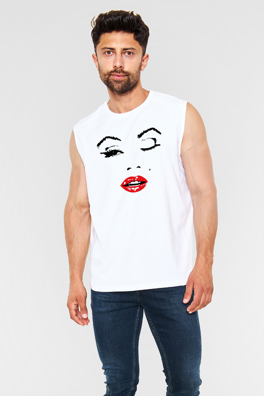 Marilyn Monroe Beyaz Unisex Kolsuz Tişört