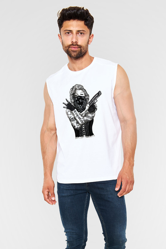 Marilyn Monroe Beyaz Unisex Kolsuz Tişört