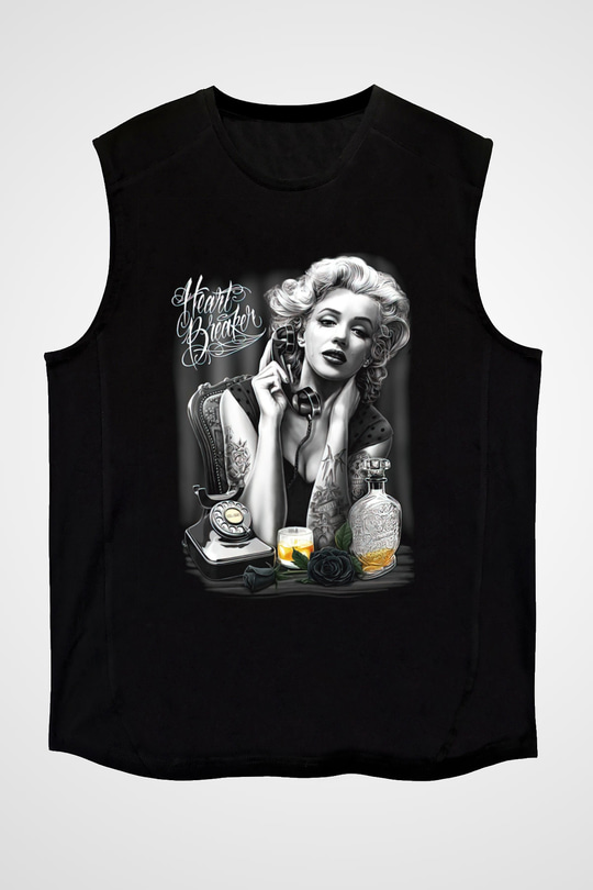Marilyn Monroe Siyah Unisex Kolsuz Tişört
